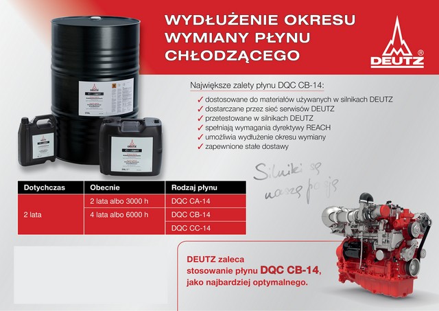 DEUTZ zaleca stosowanie płynu chłodzącego DQC CB-14